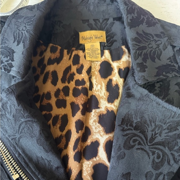 MIDNIGHT VELVET Black Jacquard Moto Jacket | Gothic Luxe Biker Chic - Medium - Picture 14 of 17